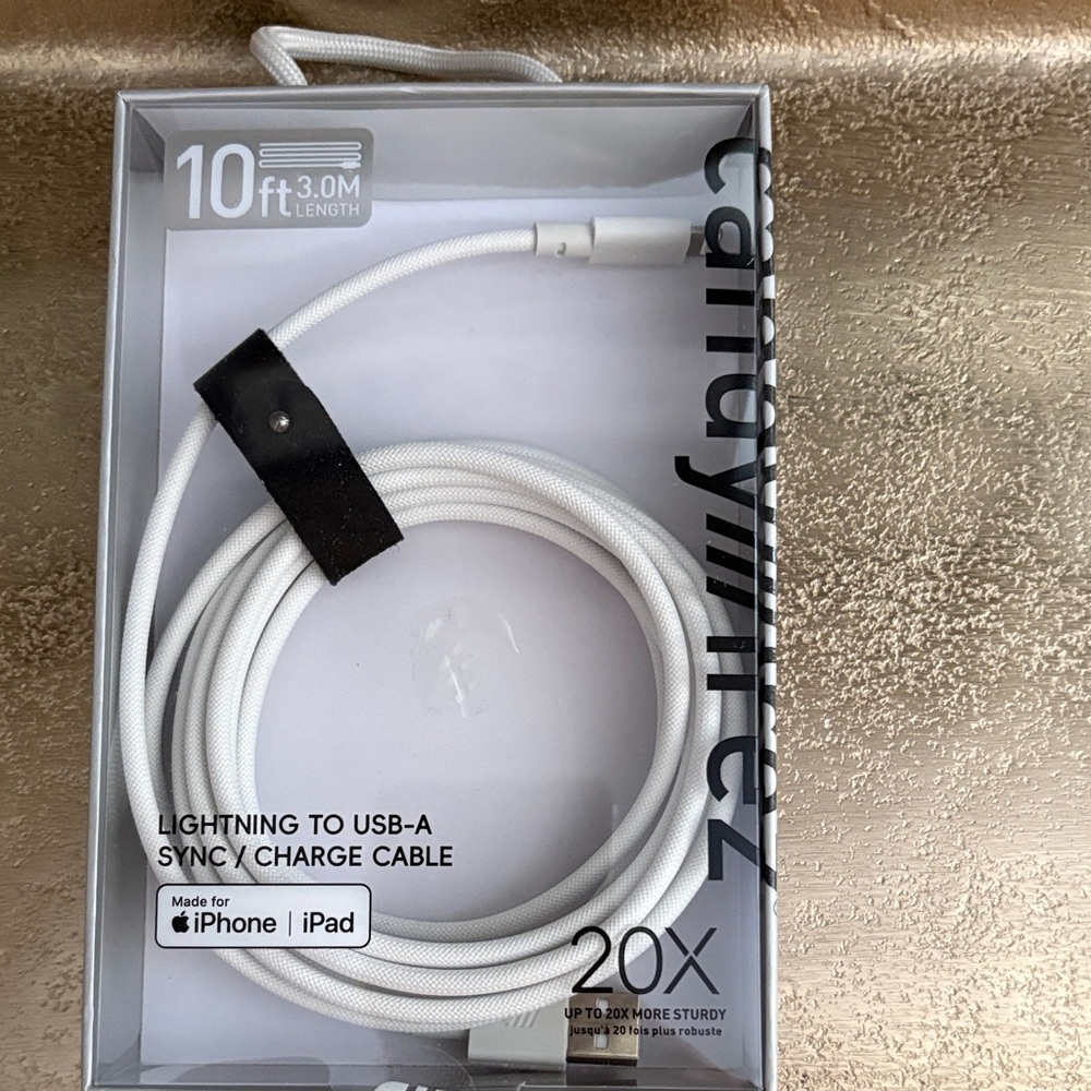 10ft White Lightning to USB-A Sync & Charge Cable for iPhone | 20X Durable